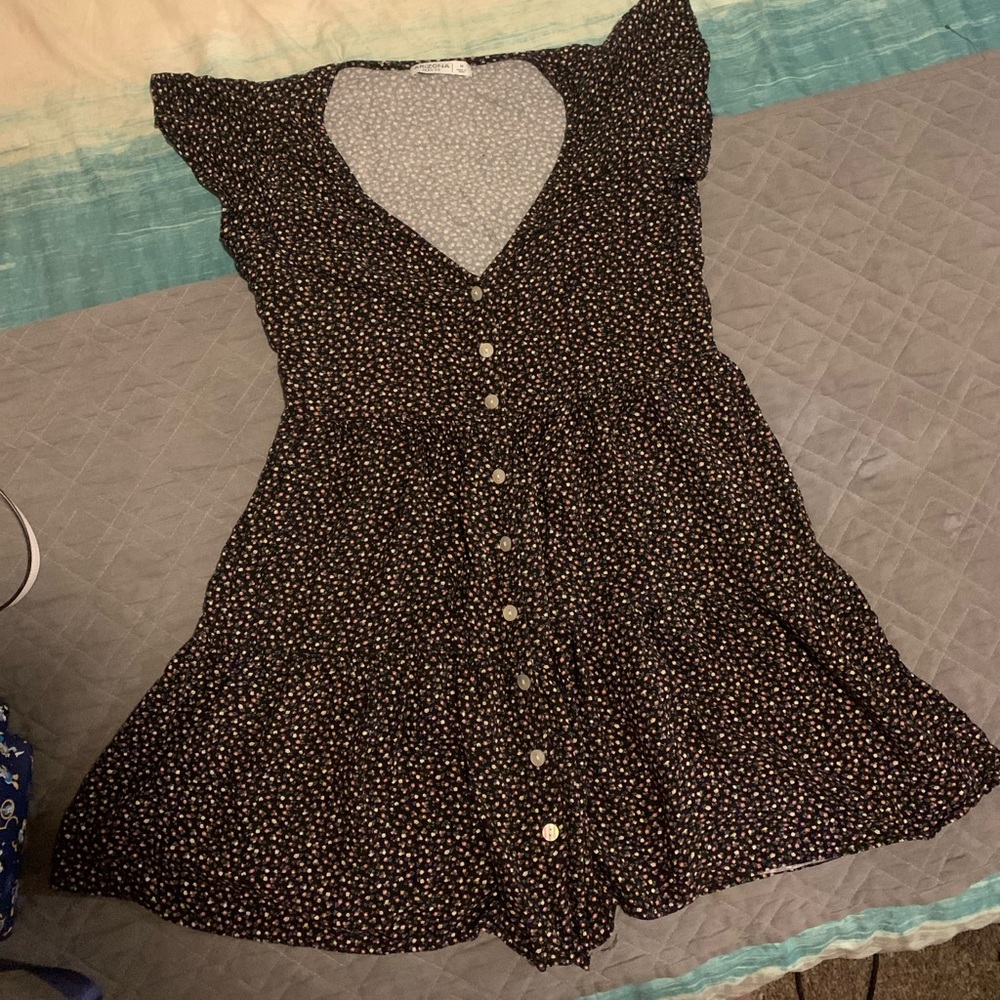 Arizona Jean Co. Medium Black Floral Button-Up Mini Dress